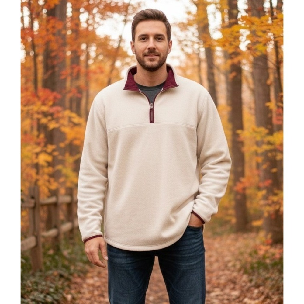 Vintage Foot Locker Quarter Zip Fleece Pullover Sweater Mens Cream Size L Casual